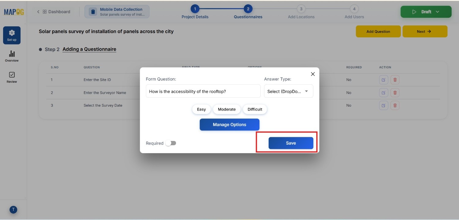 writing options and saving it with manage option