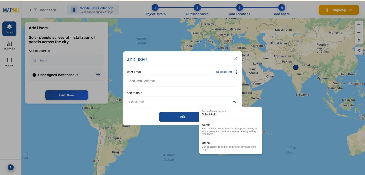 add email address and selecting role whether admin or others