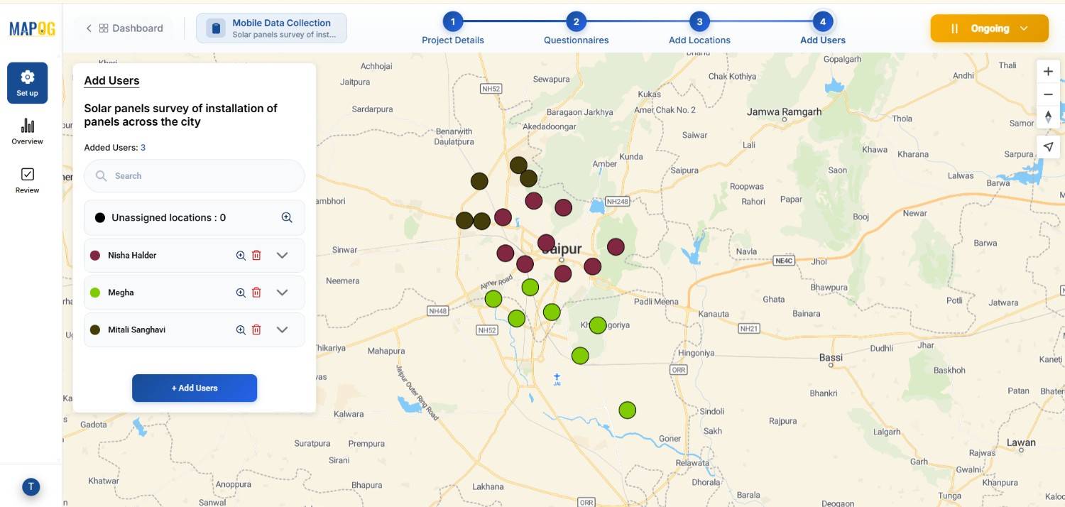 all locations assigning and starting survey to conduct solar site surveys