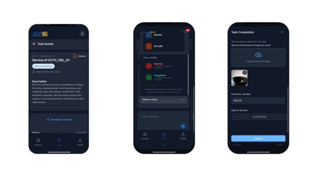 open mapog contributor app and complete survey for Track Installation locations