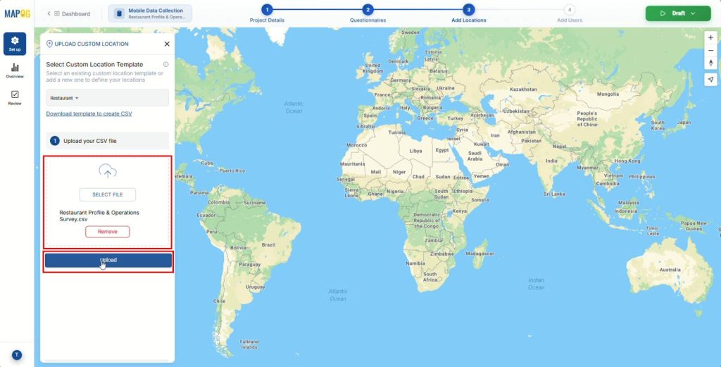 Uploading customer locations for On-Site Surveys and Inspections on map