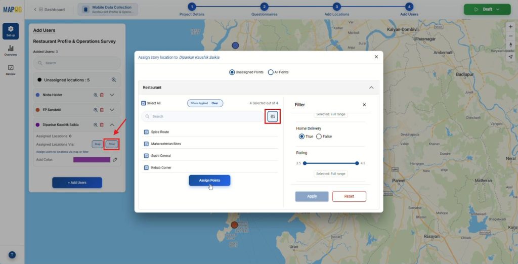 Filtering locations before launching On-Site Surveys and Inspections
