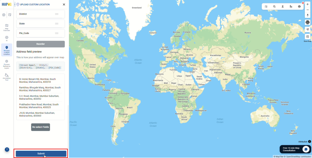 Verifying address field preview and submitting
