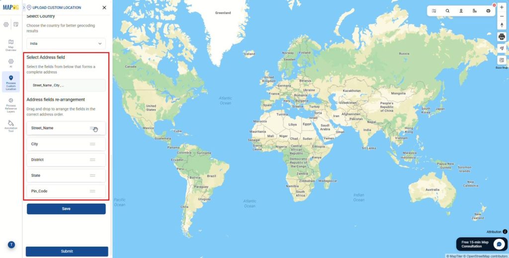 Mapping address fields like street, city, and pin code