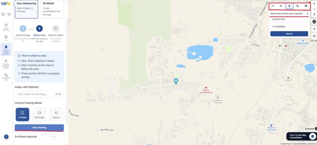 Navigate location on map and start drawing