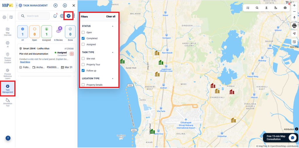 Task managment section for Manage Site Visits