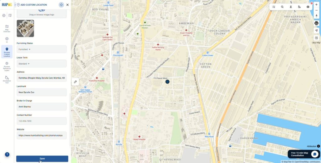 Editing property details with images and descriptions