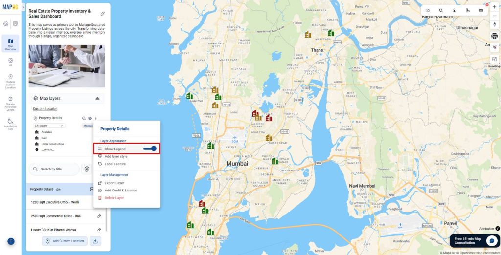 Manage Scattered Property Listings using legend and visual key