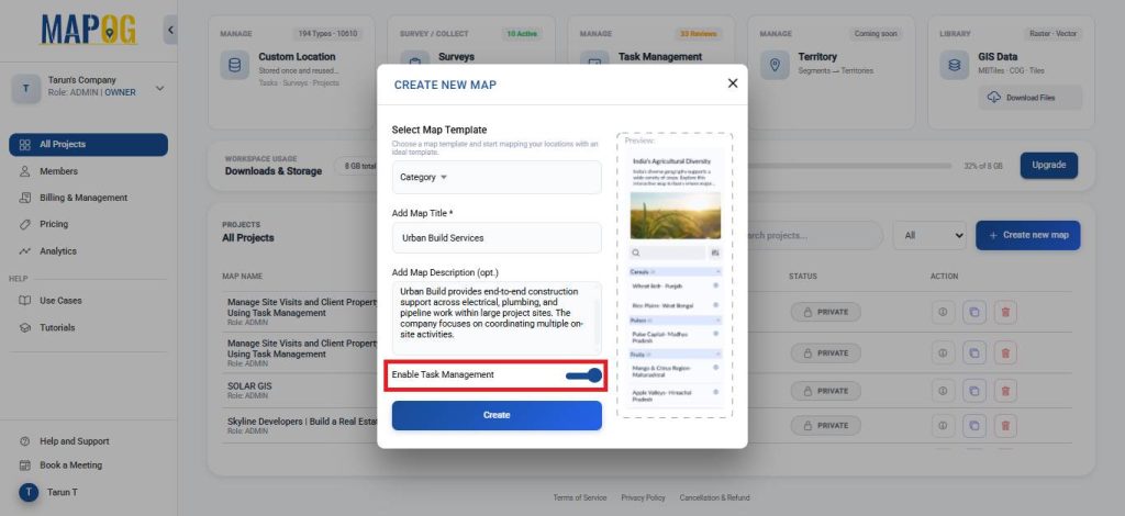 Create new map for manage builder tasks map