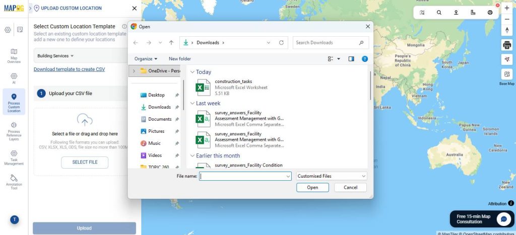 Upload file for manage builder tasks map