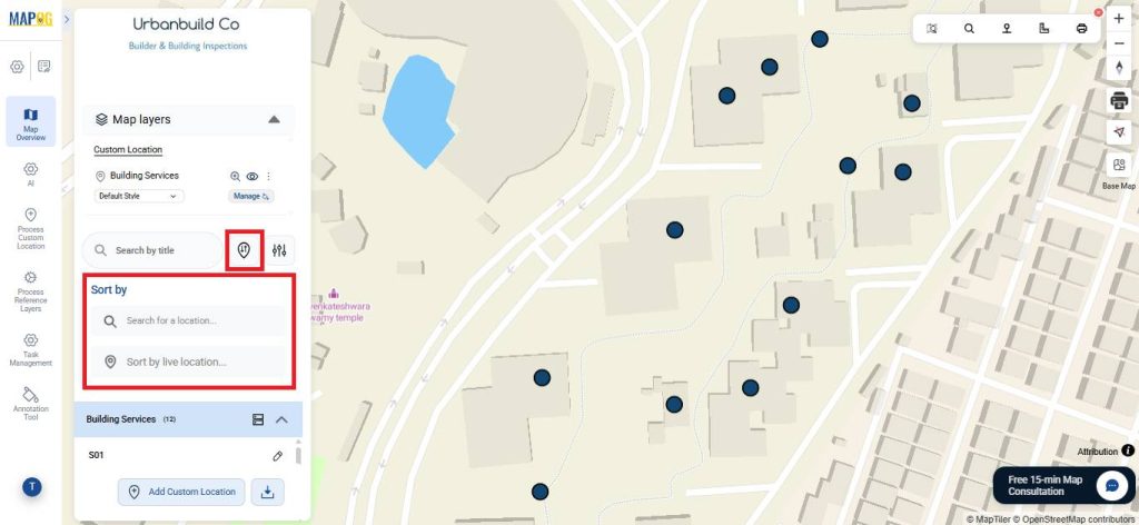 Sort by live location and search for location
