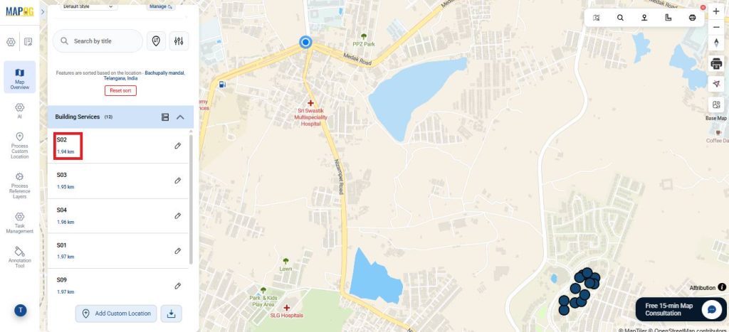 Distance between searched and mapped points