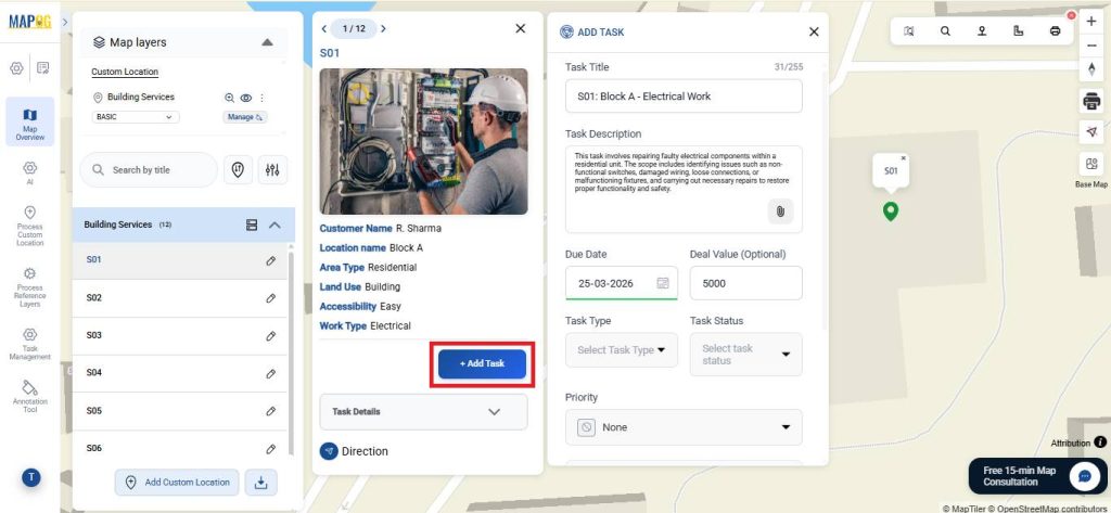 Add task along with other details on manage builder tasks map