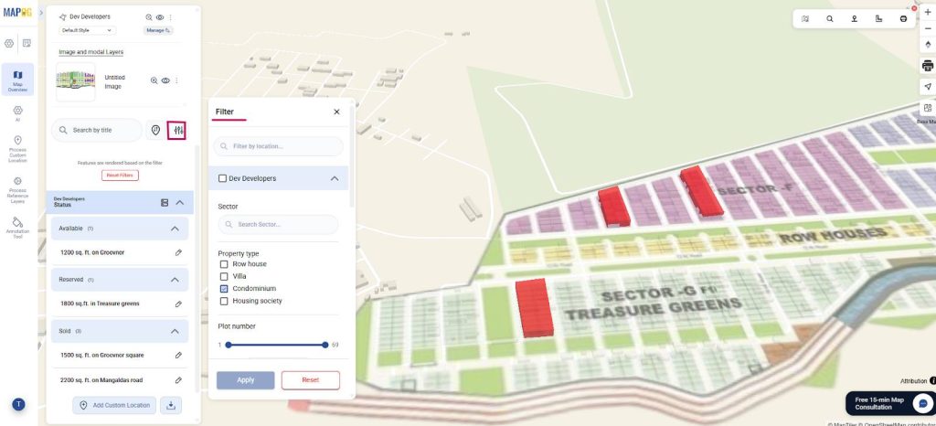 Filter option for map