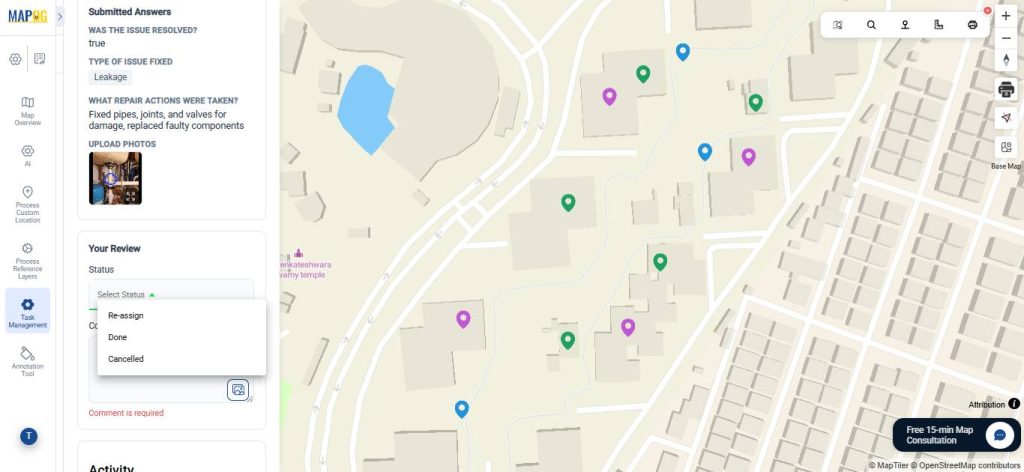 Approve tasks on the dashboard of the manage builder tasks map
