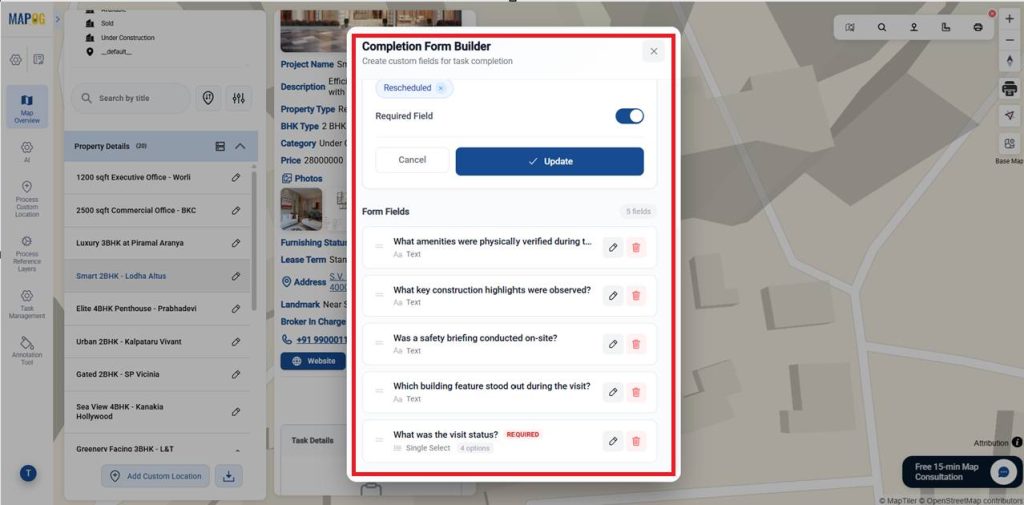Choose field types for Manage Site Visits
