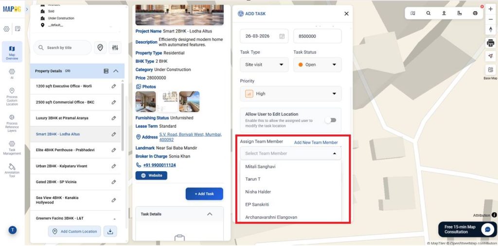assign members for Manage Site Visits