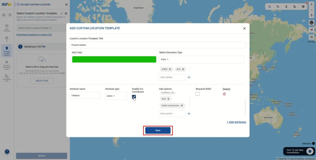Adding custom attributes in MAPOG template setup