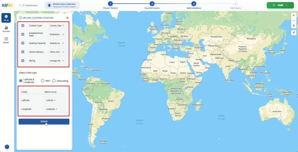 Matching Excel latitude and longitude fields for survey mapping
