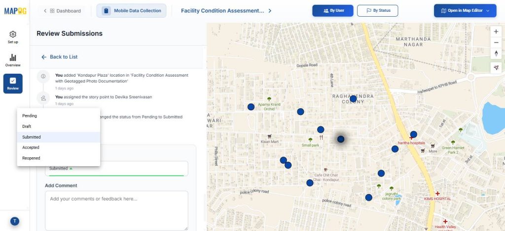 update task status of forms with captured inspection photos and notes