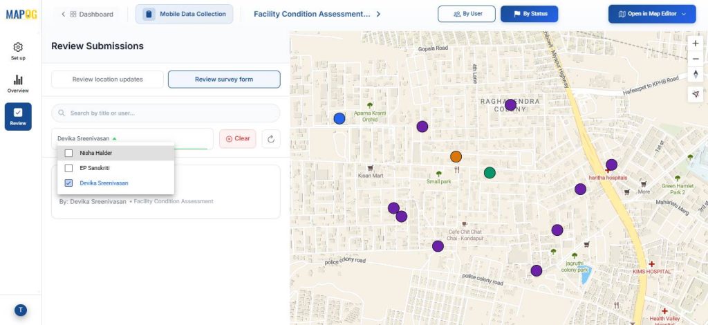 review forms with captured inspection photos and notes by filtering
