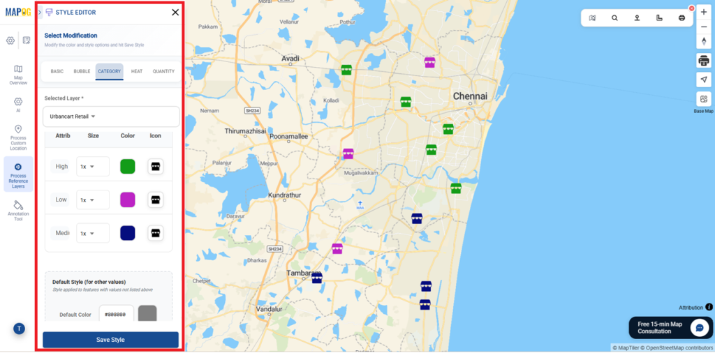 Category style layer for Store Map vs Default
