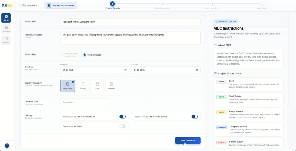 Saving project details for On-Site Surveys and Inspections