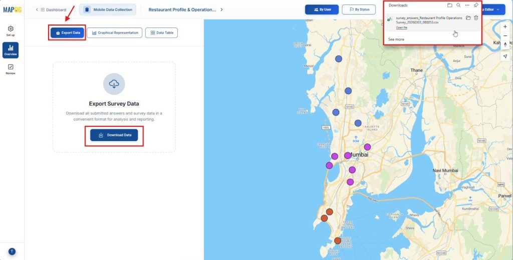 Export On-Site Surveys and Inspections data and download CSV reports