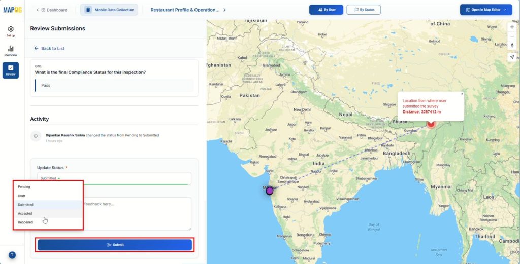 Reviewing submitted On-Site Surveys and Inspections form