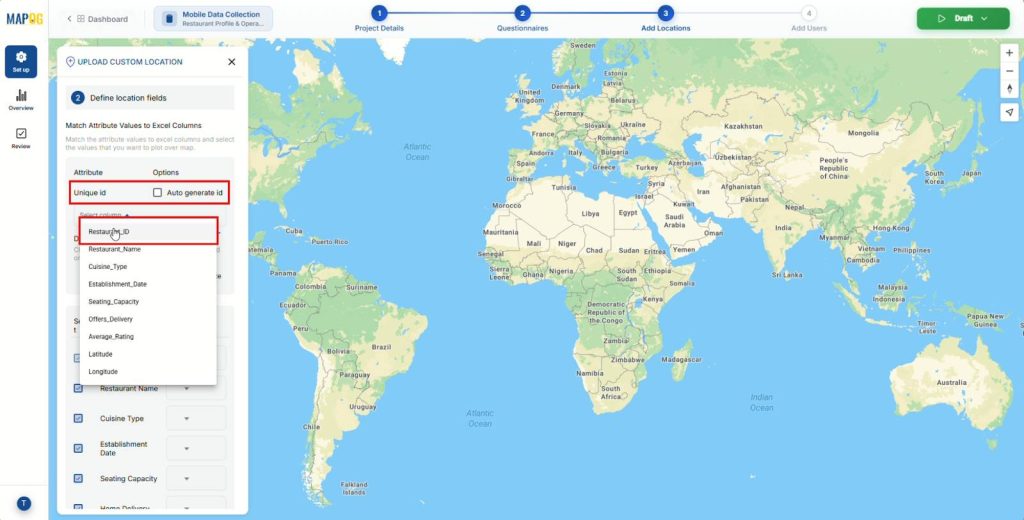 Selecting unique ID column for mapped survey locations