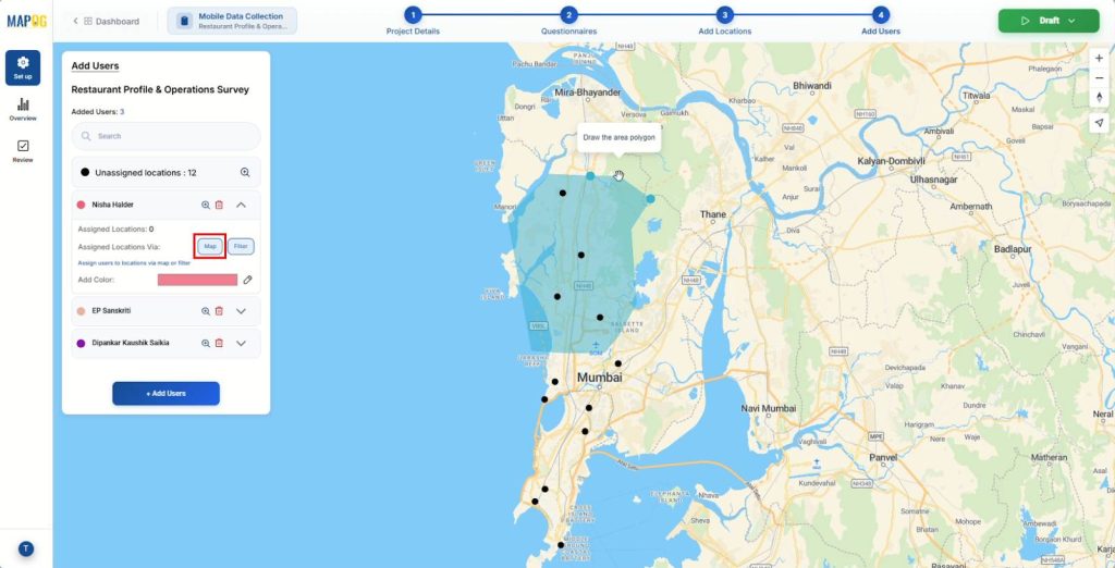 Drawing map polygons to assign locations to contributors