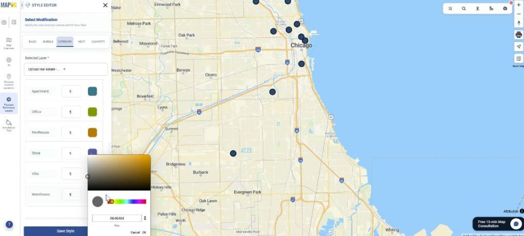 Choose colour of points in map