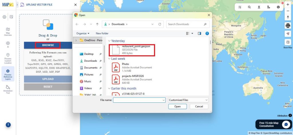 Upload file in supported format for your plan new outlet locations map