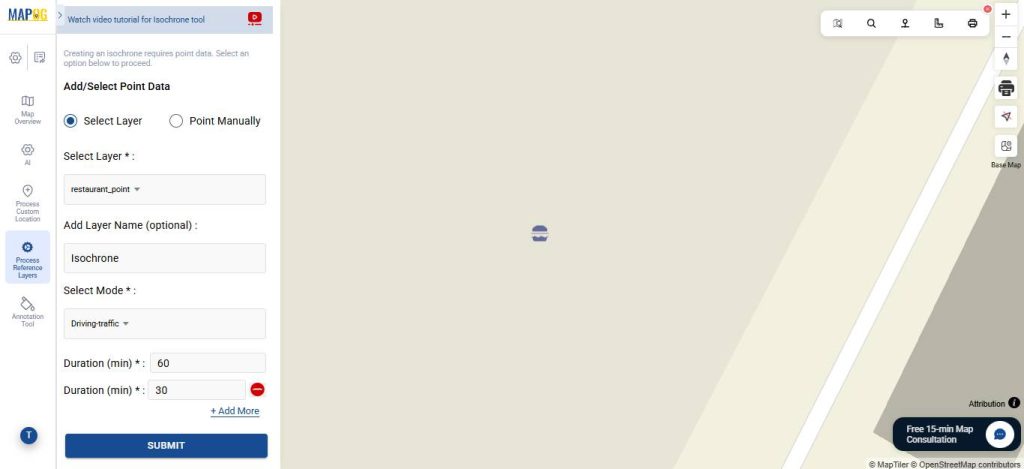 set up isochrone analysis for your plan new outlet locations map