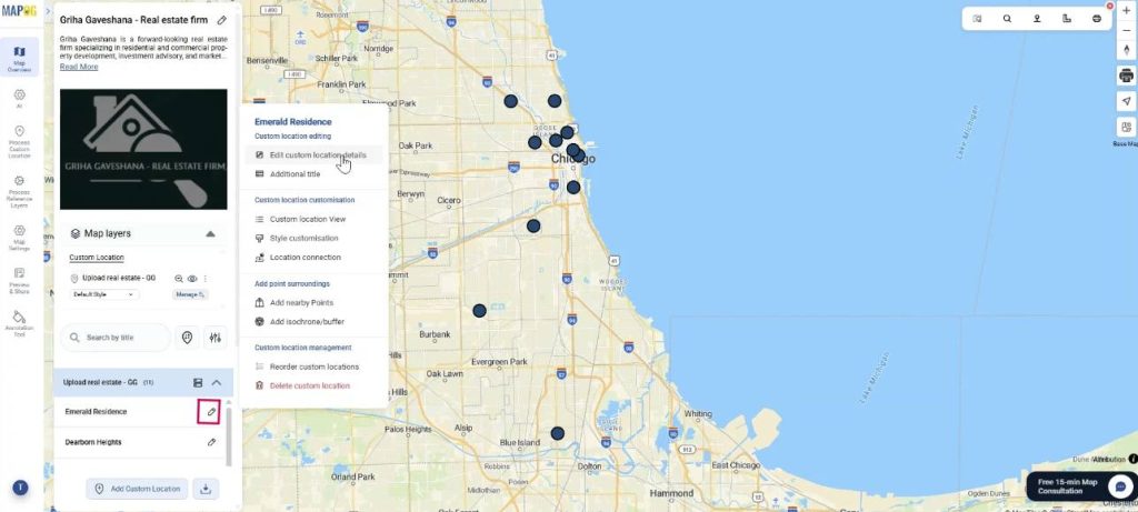 Edit custom location details of map