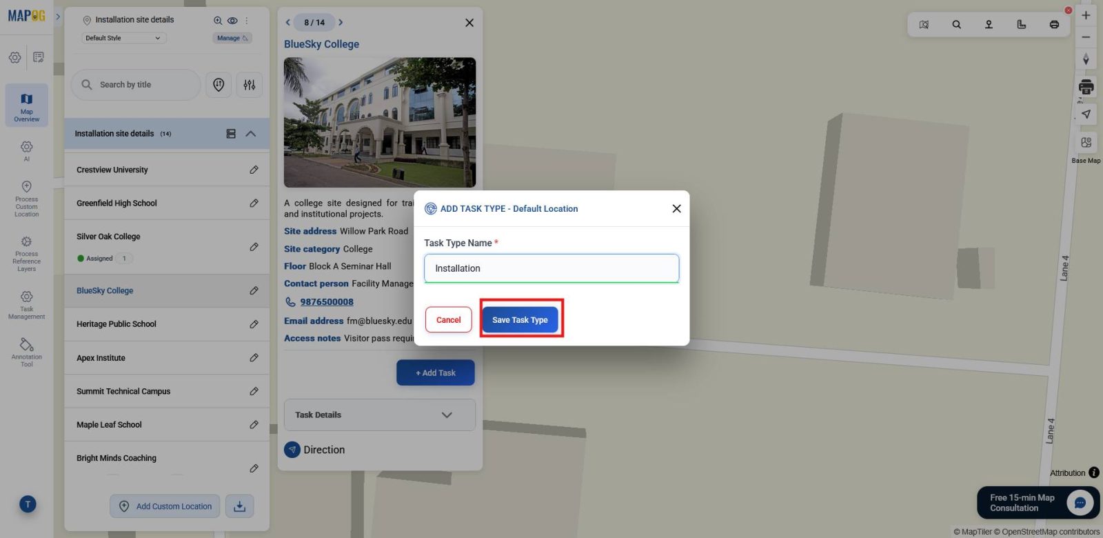 Shows adding a new task type in Manage section for flexible task allocation.