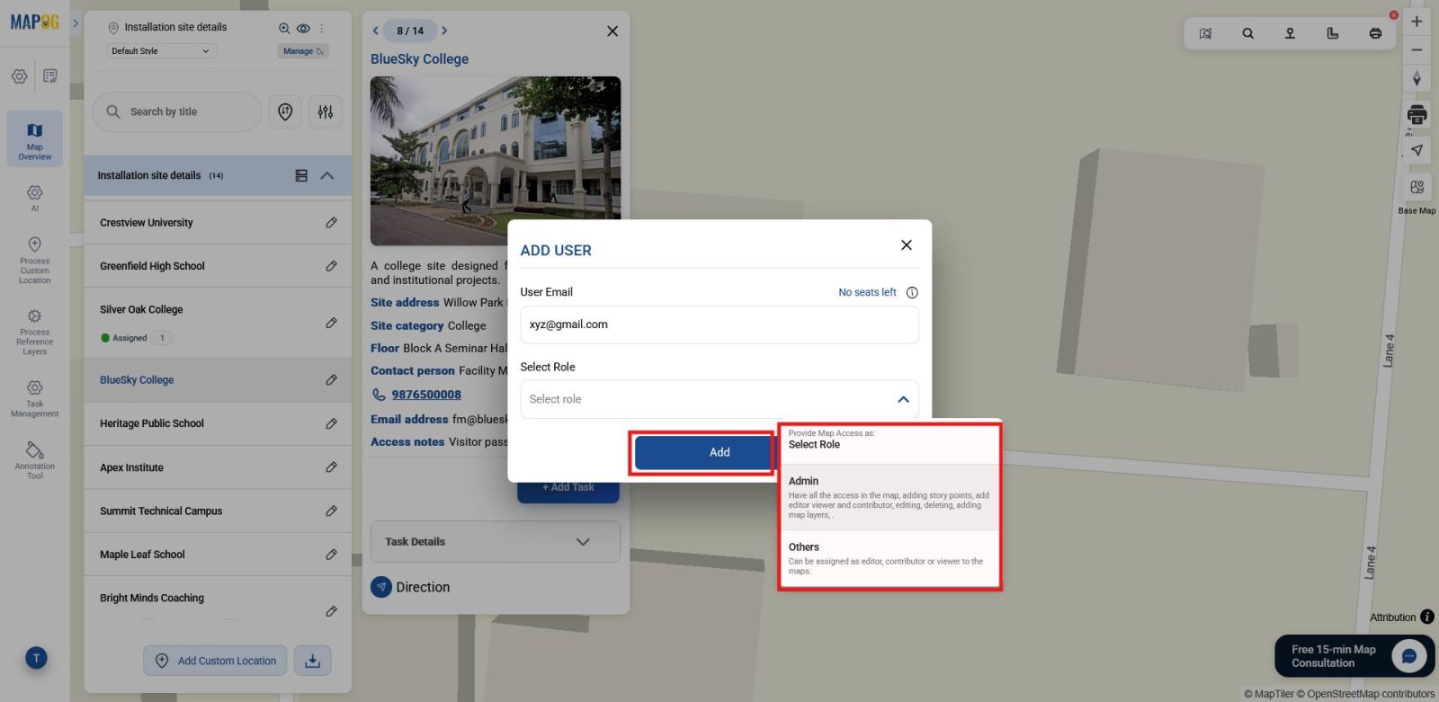 Shows adding team members to the tasks with assigned roles.