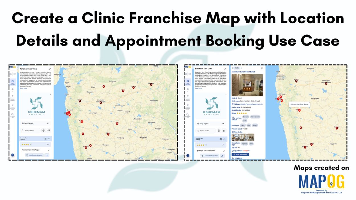 Clinic Franchise Map with Location Details and Appointment Booking