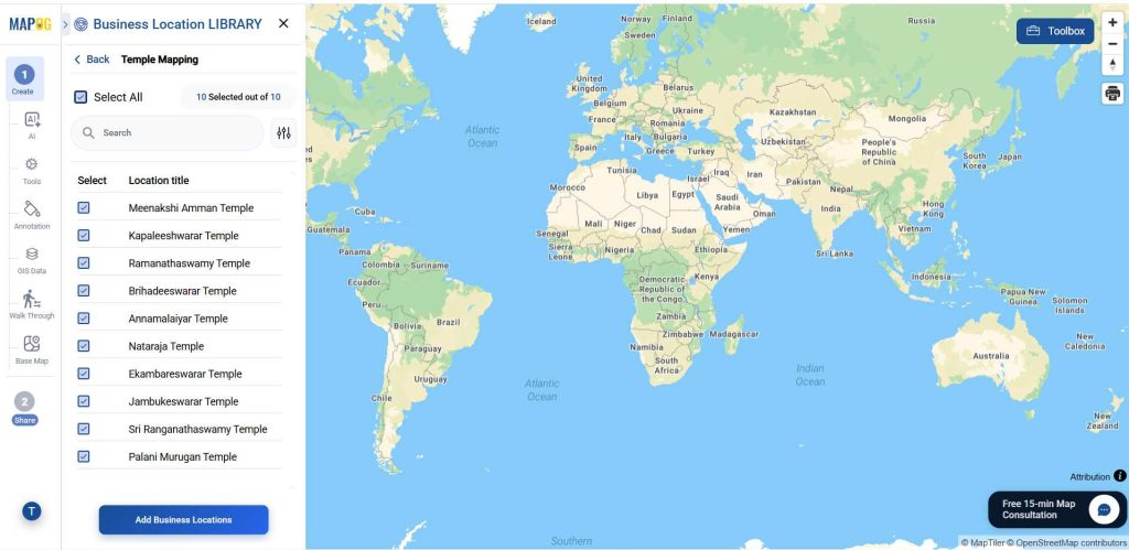 Click on the locations you want to plot your points on a map