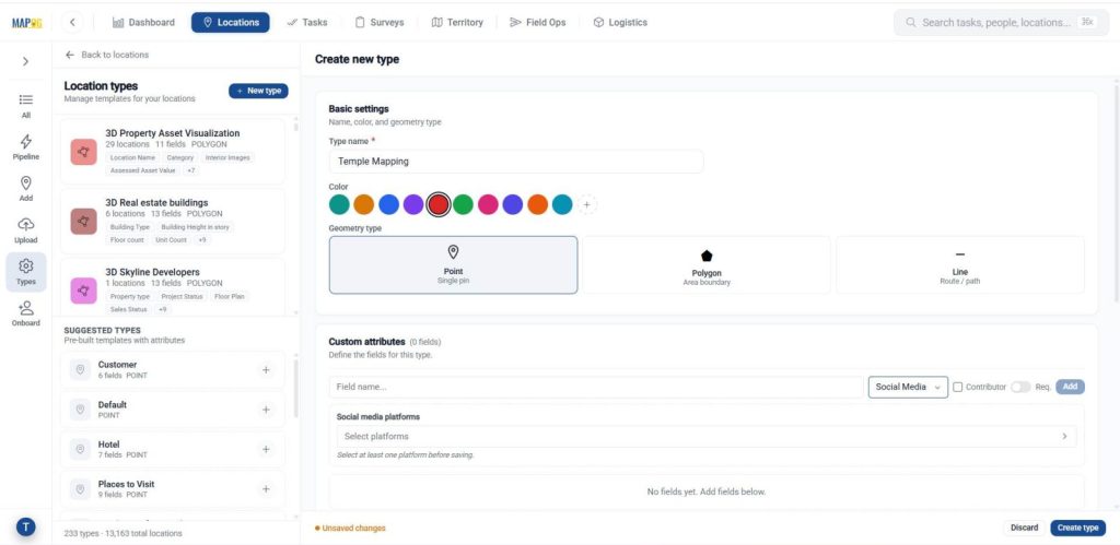Add details on location type to plot your points on a map
