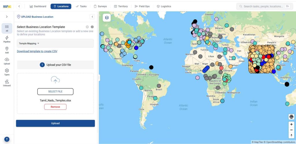 Upload excel file to plot your points on a map