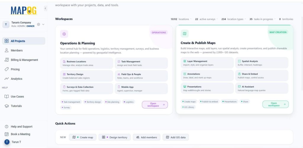 Open Create & Publish section to plot your points on a map