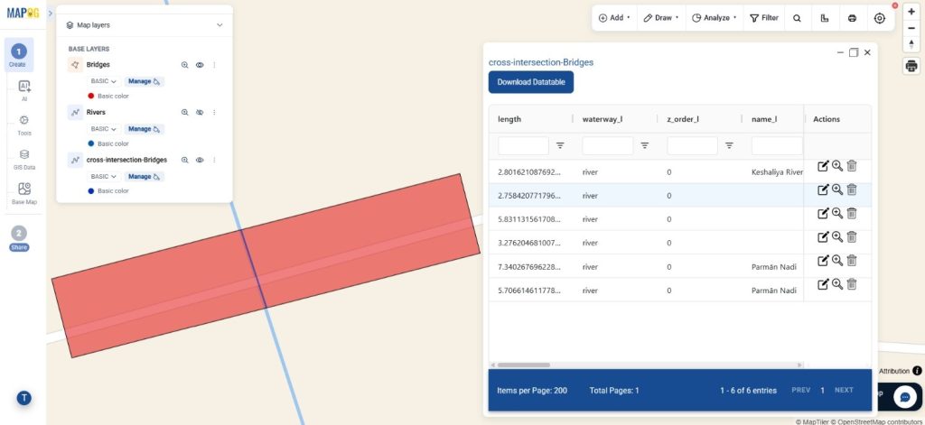 visualize data table with cross intersection layer