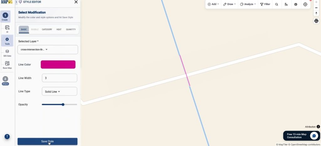 use add layer style to differentiate cross intersection layer