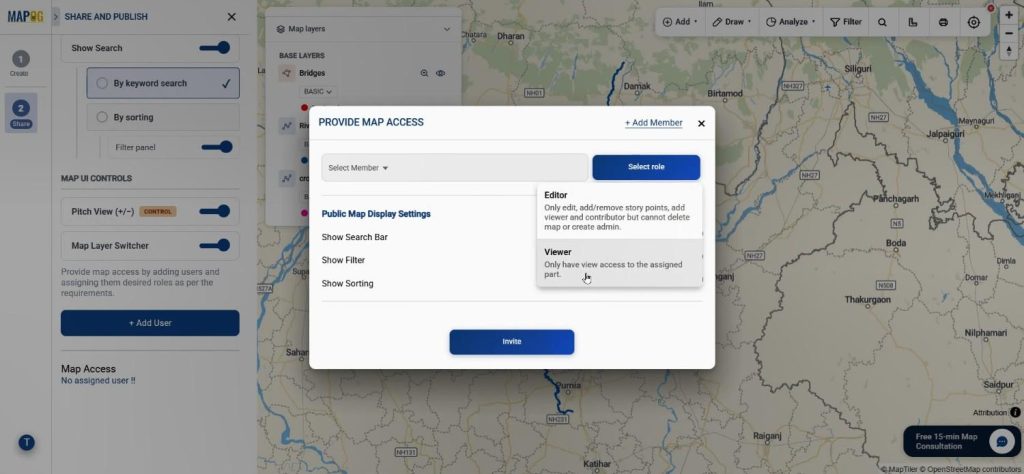 Sharing and collaboration options for Analyze Bridge River Crossings map output