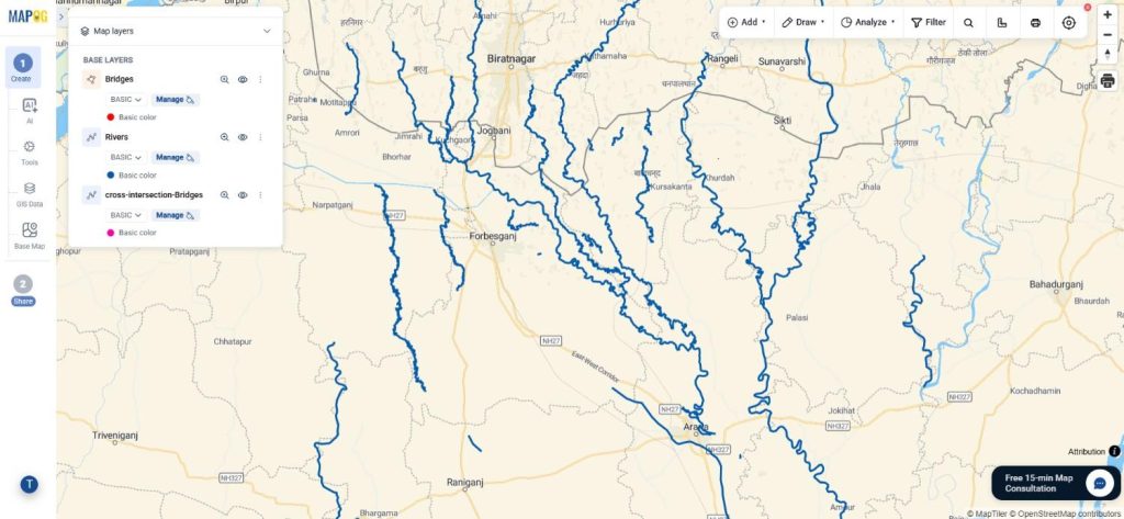 final map to Analyze Bridge and River Crossings