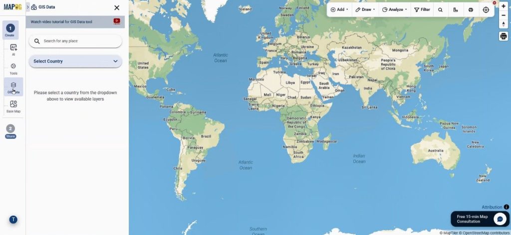 Go to GIS data tool to add layers on map