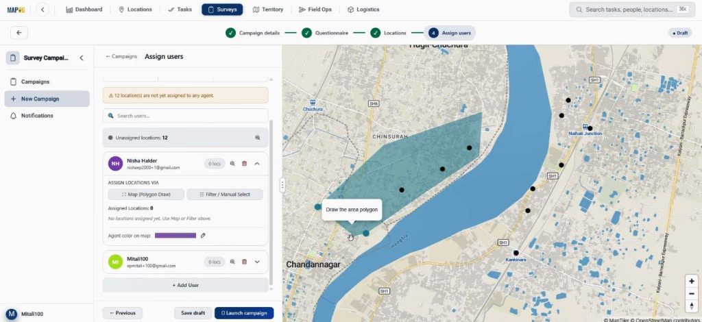 Collect Location-Based Field Data assignment map with polygon allocation zones