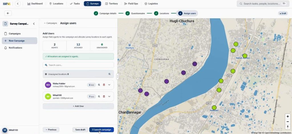 launch campaign to Collect Location-Based Field Data