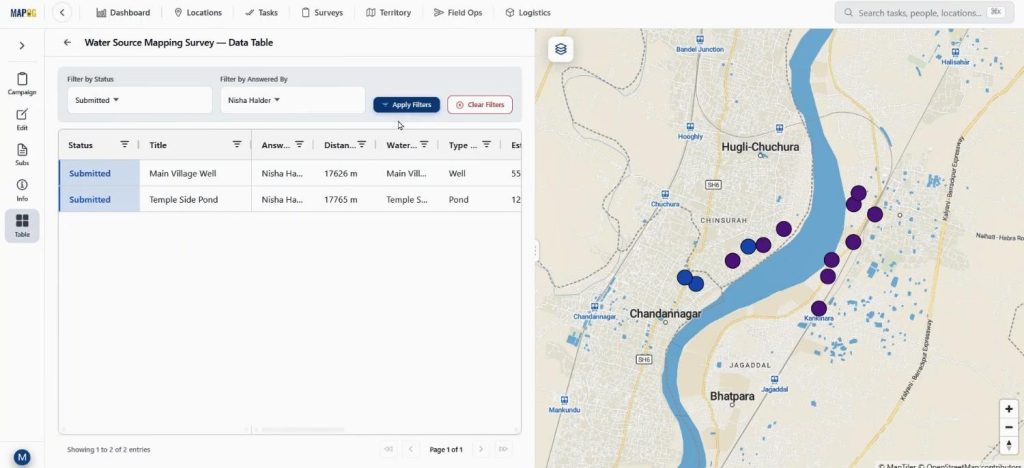 Collect Location-Based Field Data review table